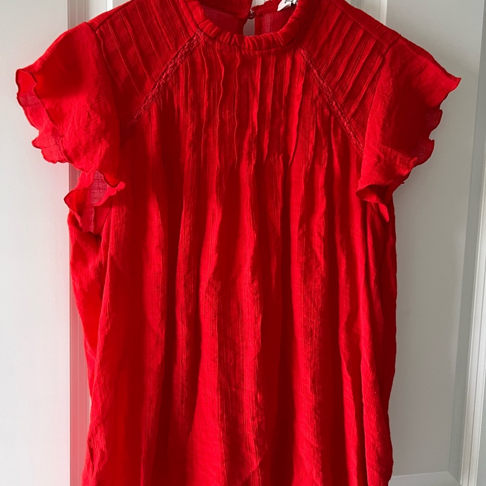 Vibrant Red Ruffle Sleeve Blouse